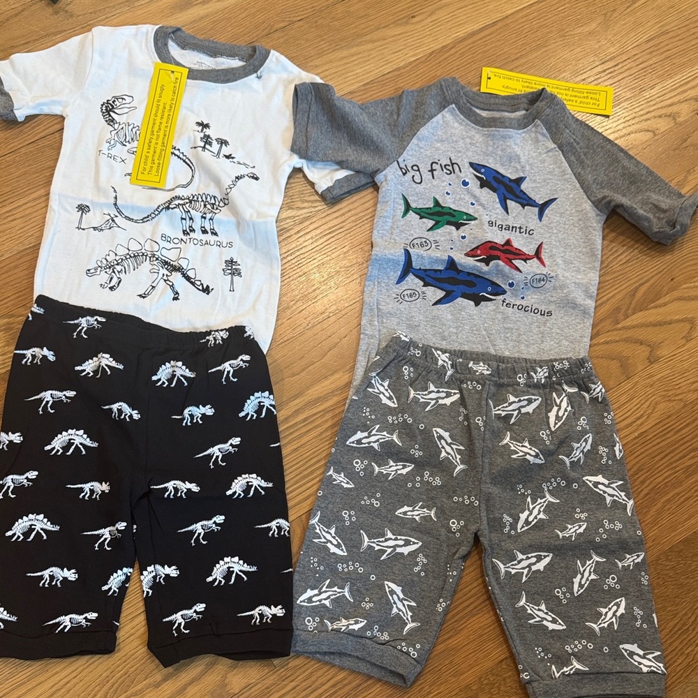 Dinosaur and Shark Print Kids Pajamas Set